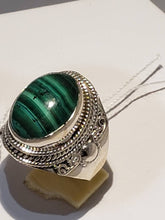 Load image into Gallery viewer, Oval Shaped Cushioned Malachite with Cable Silver Design