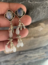 Load image into Gallery viewer, Genuine Silver and Natural Moonstone Gemstones. Vintage Earrings Gemstone Earrings