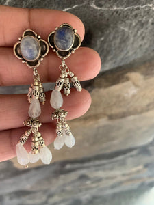 Genuine Silver and Natural Moonstone Gemstones. Vintage Earrings Gemstone Earrings