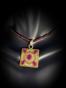 Statement Designer Pendant in Natural Ruby with Sterling Silver Base.