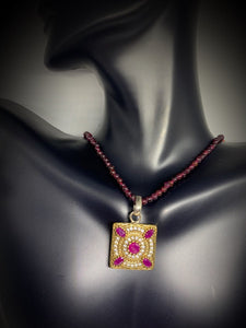 Statement Designer Pendant in Natural Ruby with Sterling Silver Base.