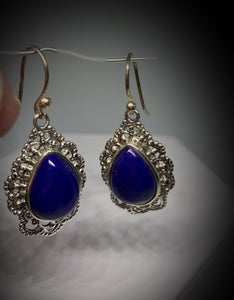 Blue Lapis Lazuli Silver Danglers For Daily Wear, Lucky Earrings, Beautiful Earrings