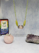 Load image into Gallery viewer, Designer Necklace in Rose Quartz Pendant and Peridot with Sterling Silver Base Chain.