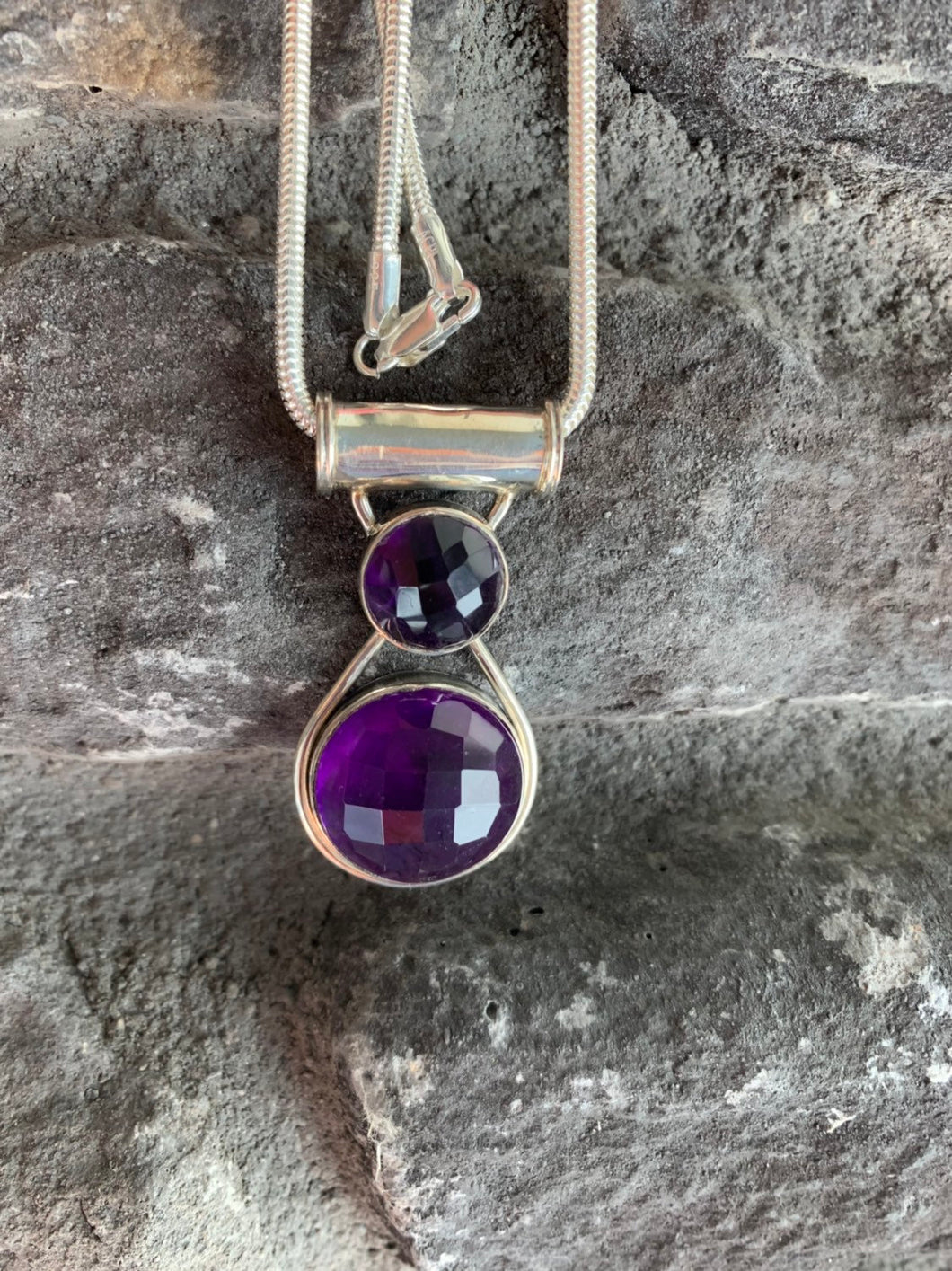Roman inspired AMETHYST PENDANT NECKLACE In Sterling Silver