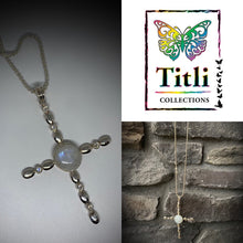 Load image into Gallery viewer, Designer Big CROSS Pendant with Beaded Style Silver Chain made in 925 Silver and Moonstone