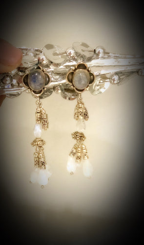Genuine Silver and Natural Moonstone Gemstones. Vintage Earrings Gemstone Earrings