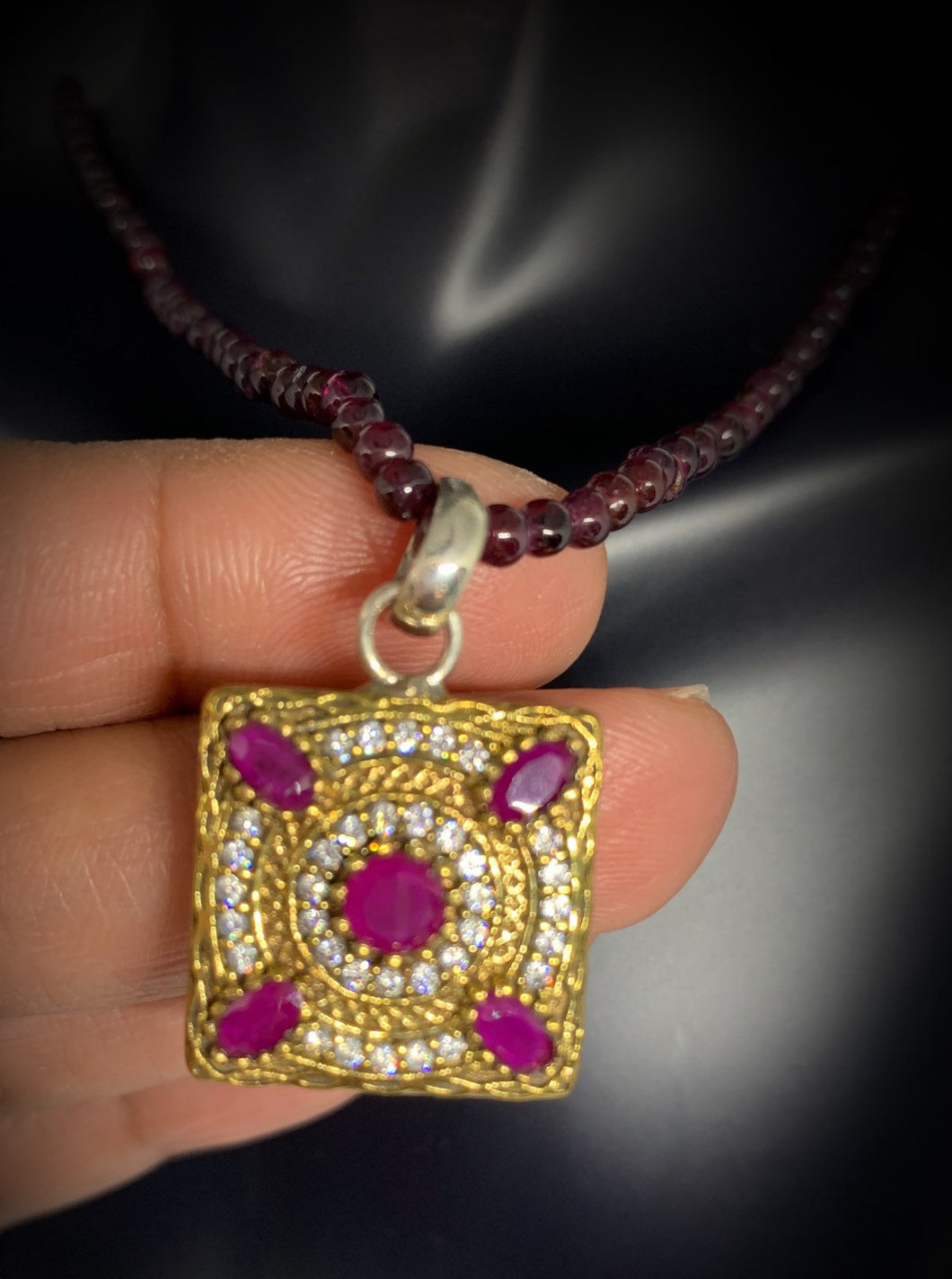 Statement Designer Pendant in Natural Ruby with Sterling Silver Base.