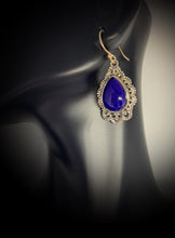 Load image into Gallery viewer, Blue Lapis Lazuli Silver Danglers For Daily Wear, Lucky Earrings, Beautiful Earrings