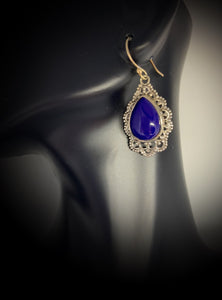 Blue Lapis Lazuli Silver Danglers For Daily Wear, Lucky Earrings, Beautiful Earrings