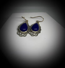 Load image into Gallery viewer, Blue Lapis Lazuli Silver Danglers For Daily Wear, Lucky Earrings, Beautiful Earrings