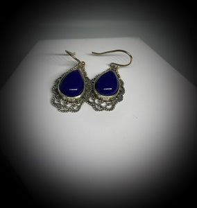 Blue Lapis Lazuli Silver Danglers For Daily Wear, Lucky Earrings, Beautiful Earrings