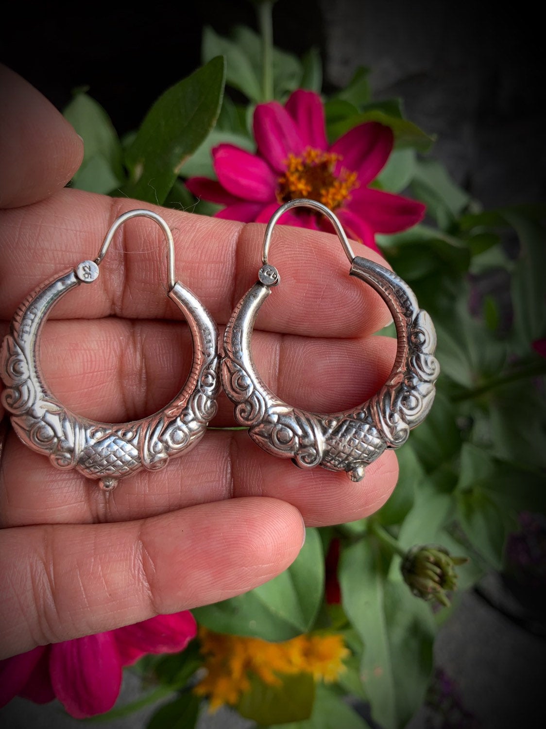 Silver designer hoop deals earrings