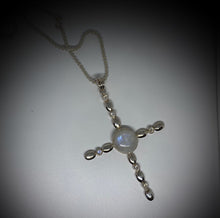 Load image into Gallery viewer, Designer Big CROSS Pendant with Beaded Style Silver Chain made in 925 Silver and Moonstone