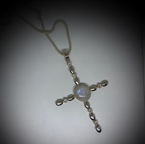 Designer Big CROSS Pendant with Beaded Style Silver Chain made in 925 Silver and Moonstone