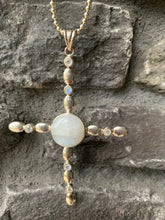Load image into Gallery viewer, Designer Big CROSS Pendant with Beaded Style Silver Chain made in 925 Silver and Moonstone