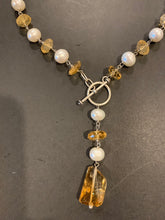 Load image into Gallery viewer, Statement Necklace Beautiful 16-inches High Quality Pearl &amp; Natural Citrine in 925 sterling silver.