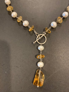Statement Necklace Beautiful 16-inches High Quality Pearl & Natural Citrine in 925 sterling silver.