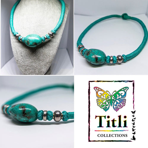Designer Handcrafted Natural Turquoise and 925 Silver Statement Necklace