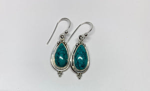 Genuine Silver Turquoise Earrings For Daily Wear, Jasmine Style