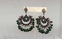 Load image into Gallery viewer, Traditional Indian handcrafted earrings made in 925 Silver with Green, Pink and White beads