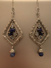 Load image into Gallery viewer, Lapiz Lazuli, Rainbow Moonstone 925 Silver Designer Danglers, Newest Collection, Contemporary Classical Mix Earrings
