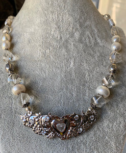 Natural Crystal and Pearl necklace 925 silver