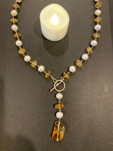 Load image into Gallery viewer, Statement Necklace Beautiful 16-inches High Quality Pearl &amp; Natural Citrine in 925 sterling silver.