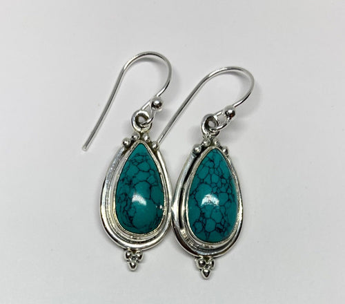 Genuine Silver Turquoise Earrings For Daily Wear, Jasmine Style