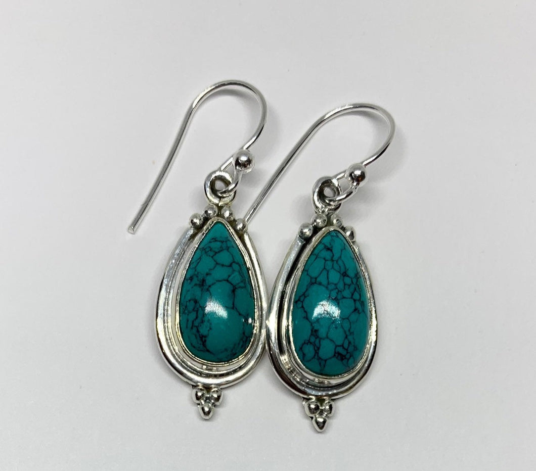 Genuine Silver Turquoise Earrings For Daily Wear, Jasmine Style