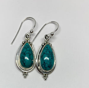 Genuine Silver Turquoise Earrings For Daily Wear, Jasmine Style
