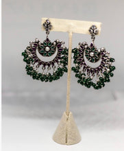 Load image into Gallery viewer, Traditional Indian handcrafted earrings made in 925 Silver with Green, Pink and White beads