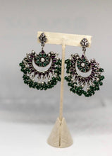 Load image into Gallery viewer, Traditional Indian handcrafted earrings made in 925 Silver with Green, Pink and White beads