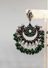 Load image into Gallery viewer, Traditional Indian handcrafted earrings made in 925 Silver with Green, Pink and White beads