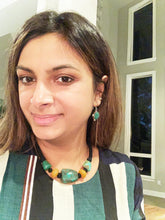 Load image into Gallery viewer, Designer Handcrafted Real Old Tibetan Turquoise and Amber Statement Necklace