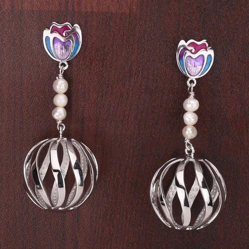 Enameled 925 Silver Earrings with pearls