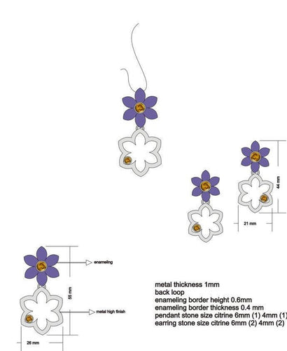 Enameled 925 Silver Earrings and Pendant set