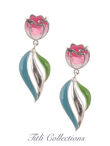 Enameled 925 Silver Earrings.