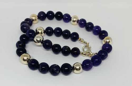 Natural Amethyst Gemstone necklace with 925 sterling silver Beads.