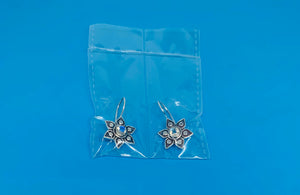 Natural Moonstone, Peridot Gemstone Earrings In Sterling Silver Flower Design