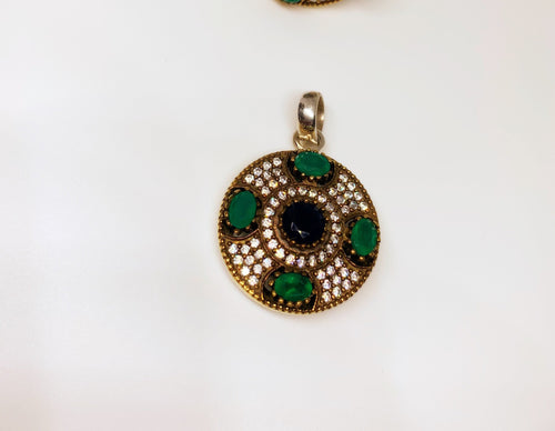 TURKISH Statement Jewelry- Silver and Gemstone Pendant In Art Décor Sterling Silver Settings.