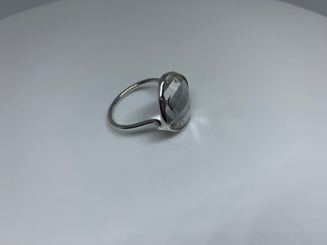 Clear Crystal Quartz Ring In Art Décor Sterling Silver Setting, Unique Rare Gemstone Ring Gift Ideas