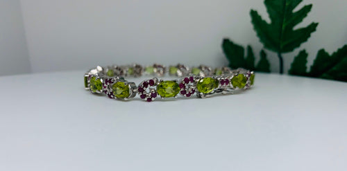 Designer Handcrafted Bracelet made in Natural Peridot , Natural Ruby, 925 Silver.