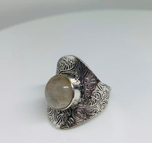Load image into Gallery viewer, Moonstone , Amethyst , Onyx AND MELACHITE Ring In Art Décor Sterling Silver Setting, Unique Rare Gemstone Ring Gift Ideas
