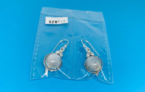 Natural Rainbow Moonstone Earrings In Cable Sterling Silver