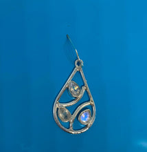 Load image into Gallery viewer, Natural Rainbow Moonstone Earrings In Sterling Silver Pear shaped Design
