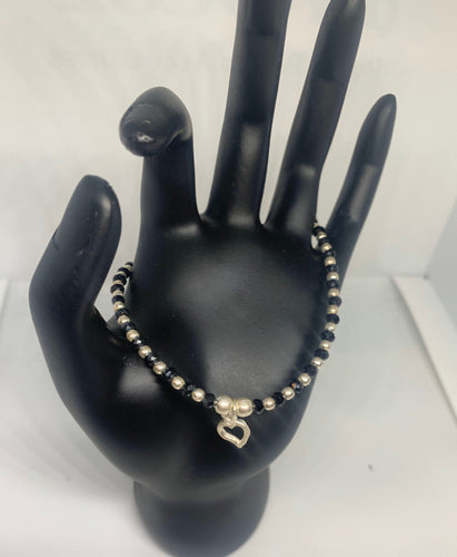 Black Beads and 925 Sterling Silver Bracelet