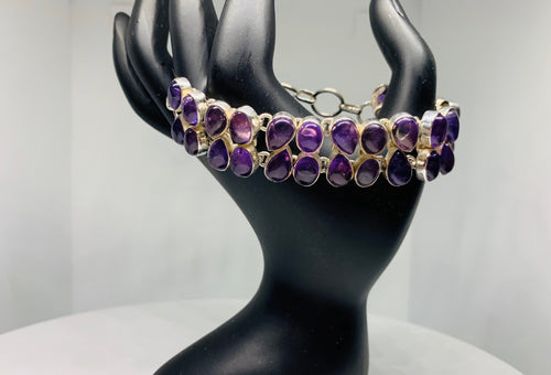 Natural Purple Pear Amethyst Over Sterling Silver Bracelet 14 ctw Very Elegant, Jasmine Style