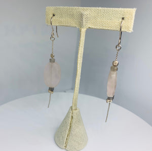 Earrings Natural Rose Quartz In Sterling Silver
