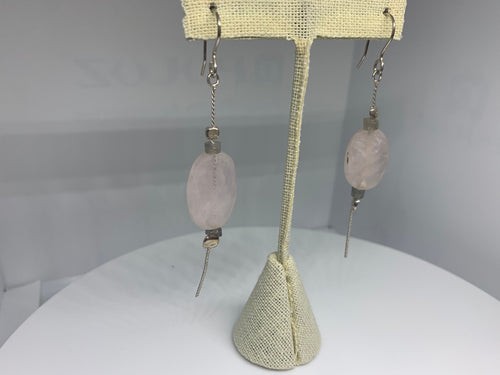 Earrings Natural Rose Quartz In Sterling Silver