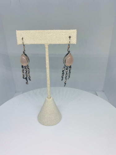 Earrings Natural Rose Quartz In Sterling Silver